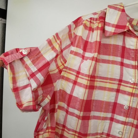 Woman Within Plaid Women's Short Sleeved Button Down Shirt Size Large - Picture 5 of 12